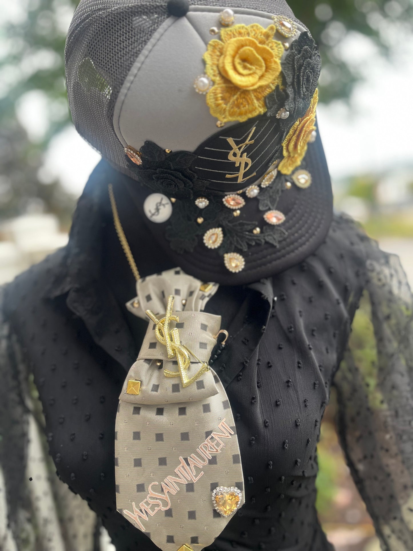 Bougie trucker hat & Upcycled necktie sets