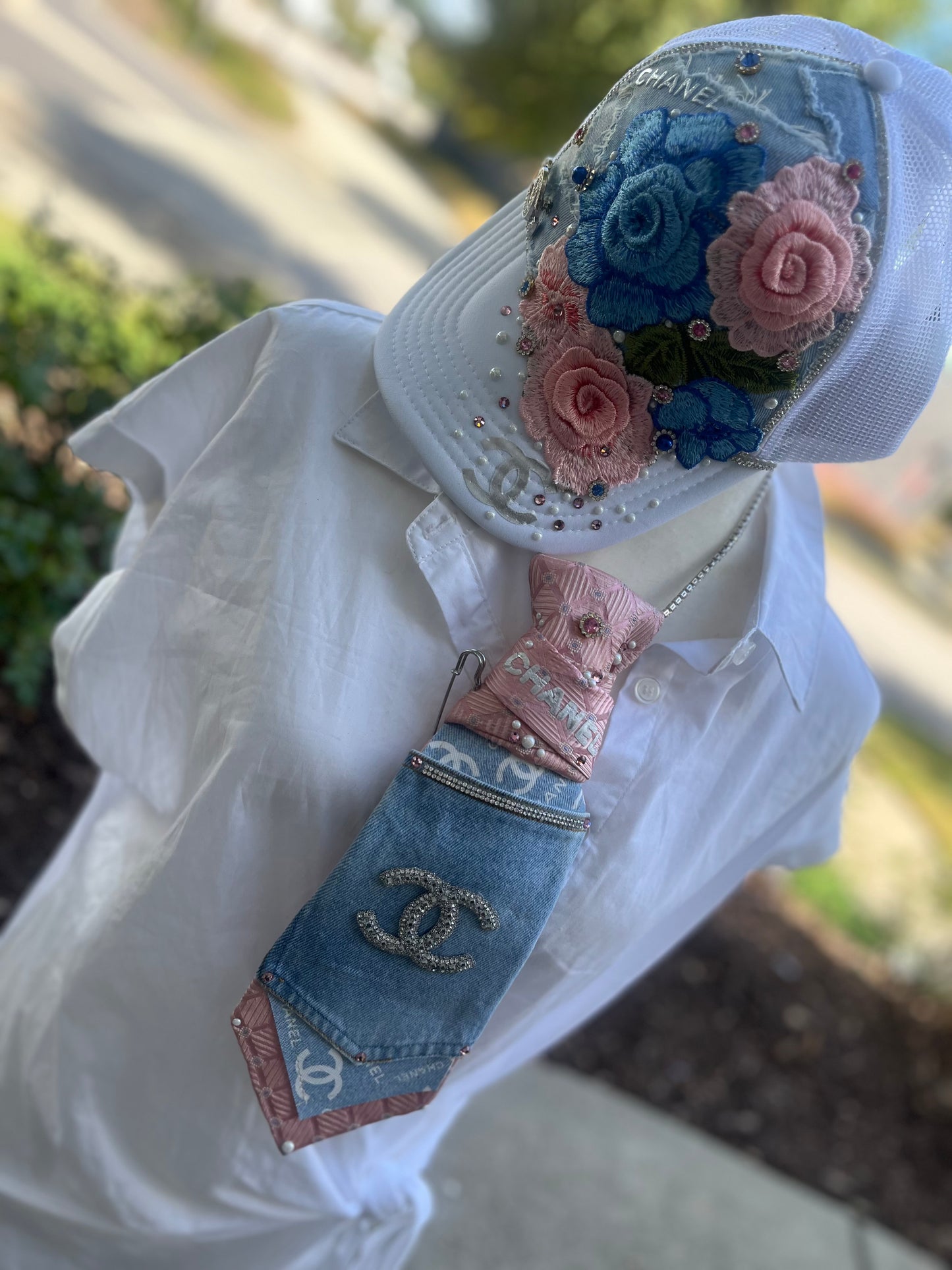Bougie trucker hat & Upcycled necktie sets