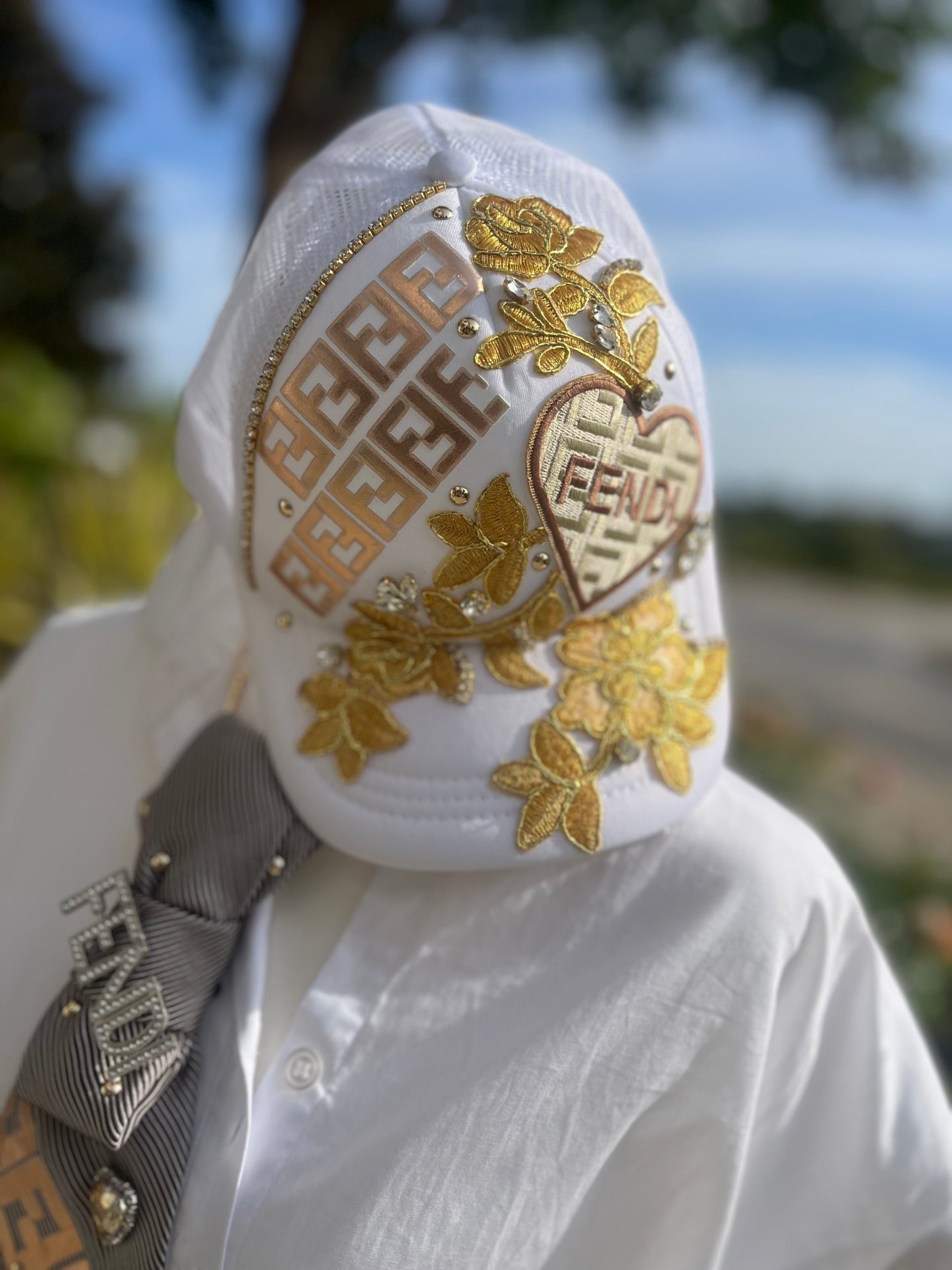 Bougie trucker hat & Upcycled necktie sets