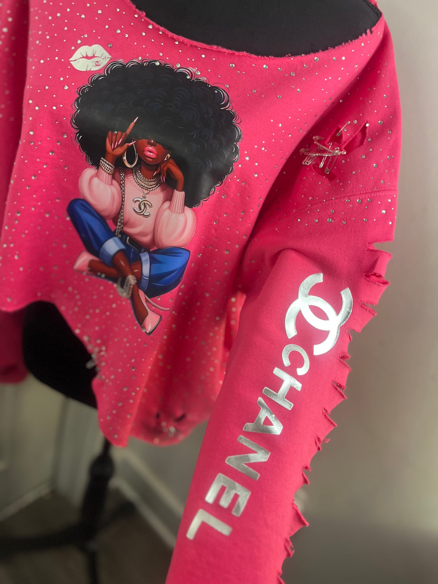 Distressed embellished sweatshirt