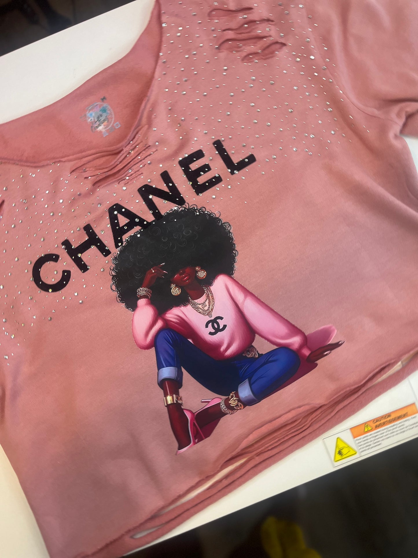 Distressed embellished sweatshirt