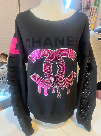 Distressed embellished sweatshirt