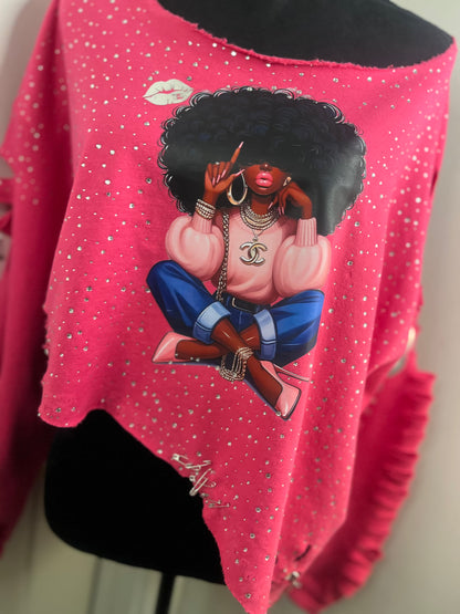 Distressed embellished sweatshirt