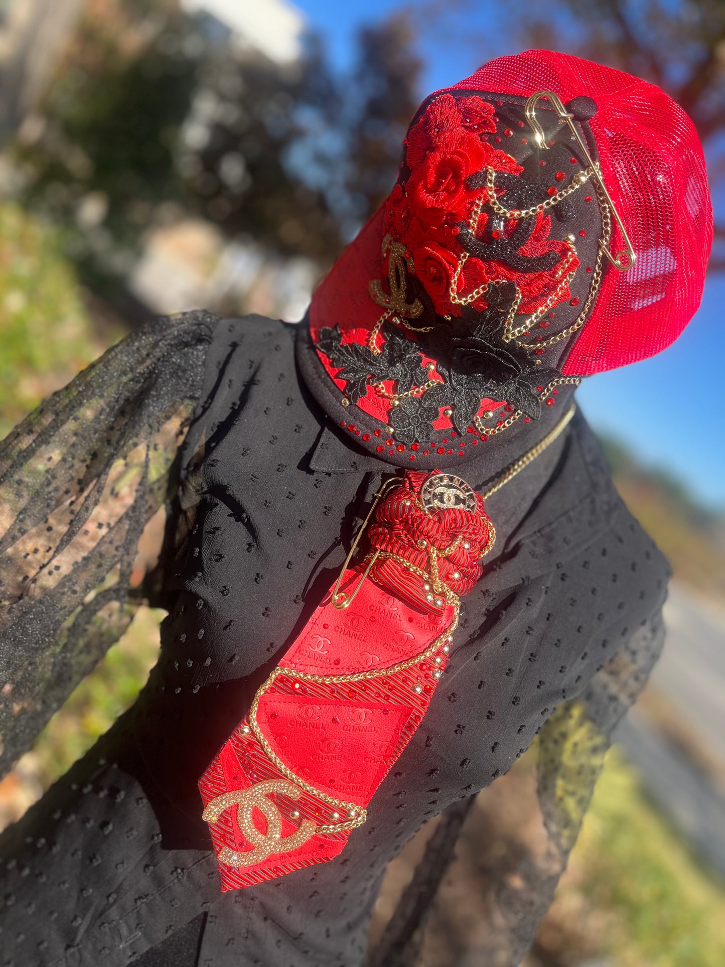 Bougie trucker hat & Upcycled necktie sets