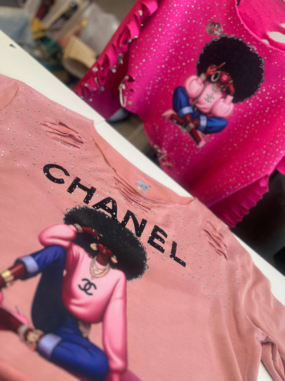 Distressed embellished sweatshirt