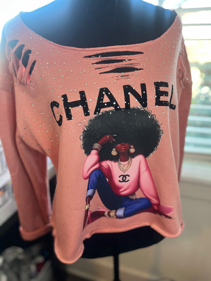 Distressed embellished sweatshirt